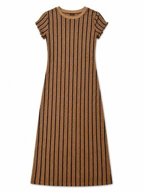 SHEIN Brown Maxi Dress with Black Vertical Stripes